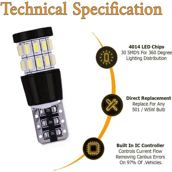 Ampoules LED T10 W5W 501, 12 V, 5 W, paquet de[S311] - Cdiscount
