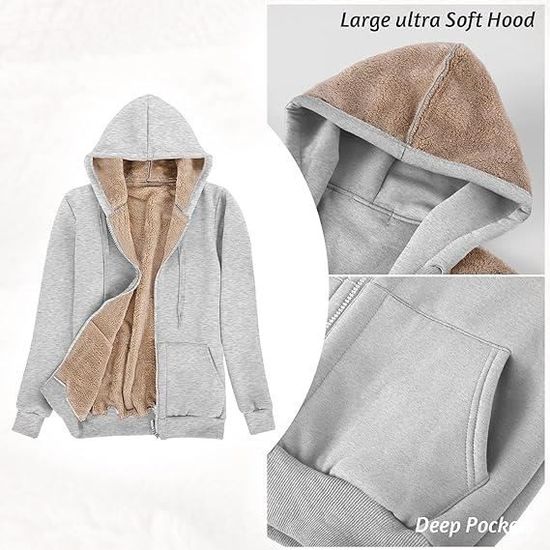 Sweat à Capuche Femme Doublé Polaire – Pull D'hiver Chaud, Doublure Douillette – Décontracté, Manches Longues – Coton - 6