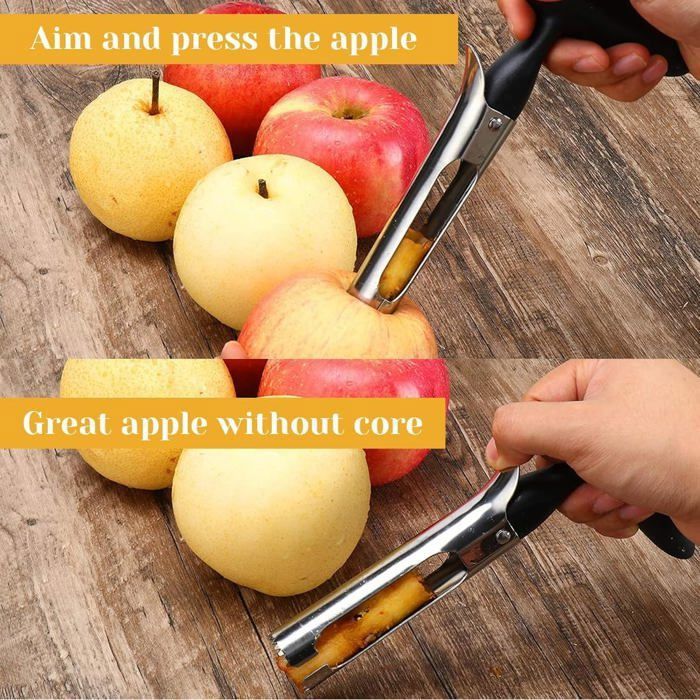 Vide-Pomme Asdirne 17.5cm - Lame Acier Inox 304, Poignée ABS Rouge - Pour Pommes, Poires, Fruits à Noyau