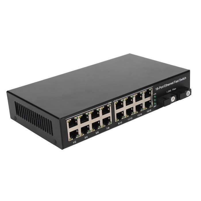 LAN Commutateur Ethernet Fibre Optique Commutateur Média Fibre Ethernet  Tx1310Nm Rx1550Nm 2 Ports Optiques 16 Ports Électriques