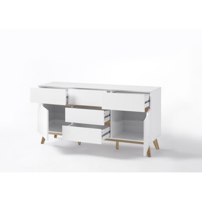 Commode en laqué blanc mat avec piètement en chene - L145 x H76 x P40 ...