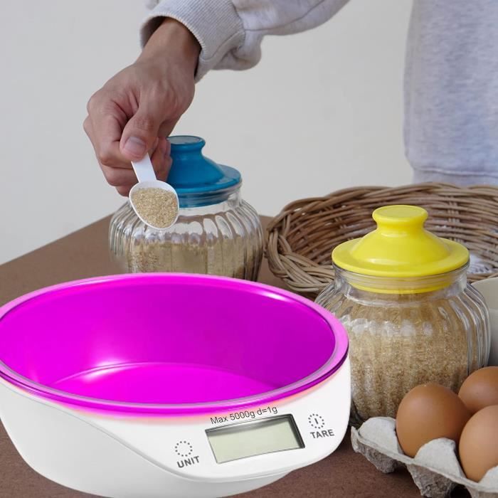 Retoo Balance de cuisine avec bol, jusqu'à 5 kg, balance de cuisine avec bol  amovible pour la cuisson et la cuisson, écran LCD, 166 - Cdiscount  Electroménager