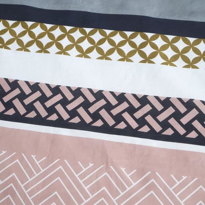 Parure De Lit Double Imprimé Géométrique Sunshine - 220x240 Cm + 2 Taies 63x63 Cm - 100% Coton, Certifié Oeko-Tex