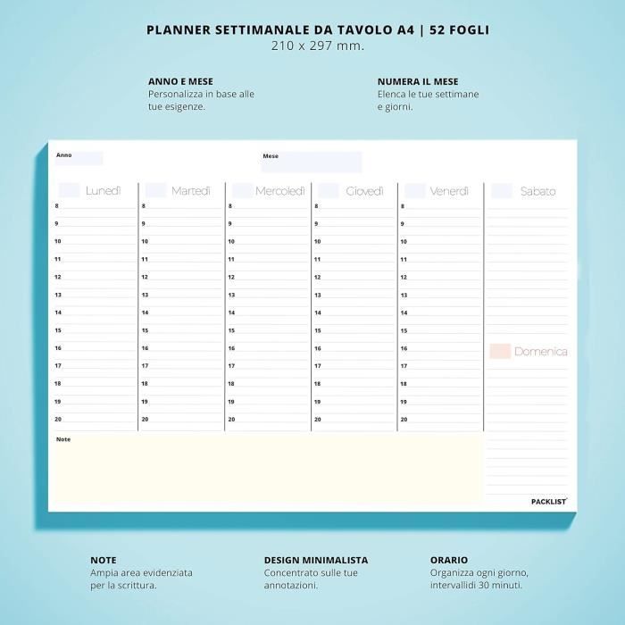 Næssi Weekly Planner Agenda Settimanale da Scrivania