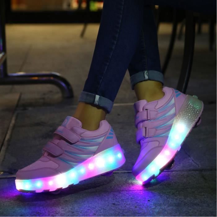 Chaussures roulettes LED pour enfants Rose Compens