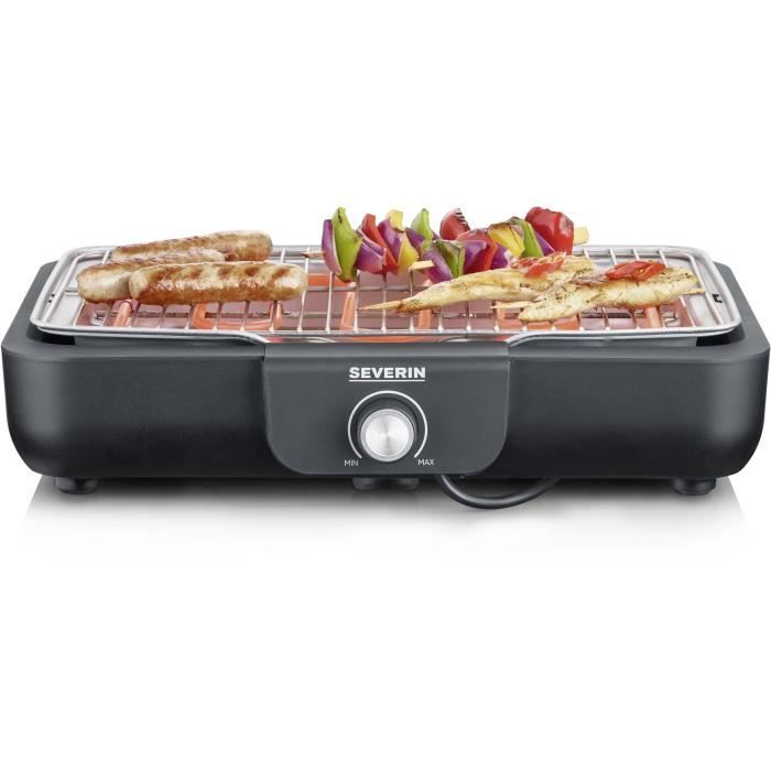 Barbecue Électrique De Table SEVERIN - 2300W - Grille Inox 37x29cm - Bac à Eau - Intérieur/Extérieur - SafeTouch