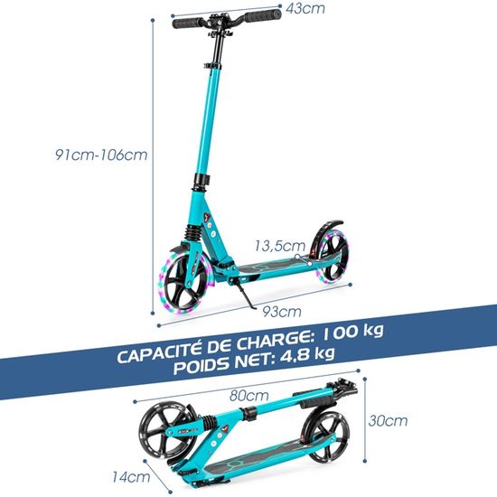 GOPLUS Trottinette Enfant Pliable 3 Roues – Guidon Réglable 60-83 Cm, Roues LED Et Pédale Antidérapante, Dès 3 Ans