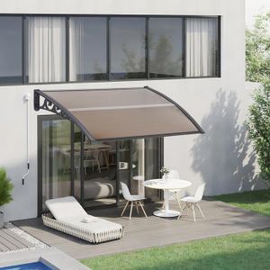 Auvent De Porte Extérieur 150x400 Cm - Marquise En Aluminium Avec Panneau PC, Protection Pluie/Neige/Soleil | Pour Maison, Porche, Terrasse