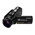 Andoer Caméra vidéo numérique professionnelle 4K Ultra HD Handheld DV Caméscope à capteur CMOS avec objectif grand angle 0,45X-0