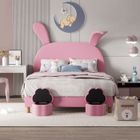 SWEIKO Lit enfant Lit LED 140x200 avec tabourets de rangement oreilles de lapin escamotables tête de lit réglable en hauteur rose