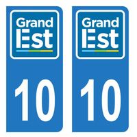 Lot 2 Autocollants Stickers plaque immatriculation voiture auto département 10 Aube Logo Région Grand Est