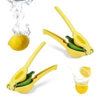 2x Zitruspresse manuell, stabile Fruchtpresse 2in1 für Zitronen und Limetten, Bar, HxBxT: 5,5 x 7,5 x 22 cm, gelb