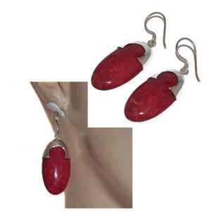 Réversible Corail Rouge et Nacre 925 Argent Sterling Ovale Boucles D/'oreilles