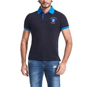 POLO Polo Hommes personnalité revers Broderie cintré incontournable avec logo T shirt VêTement Masculin-Bleu