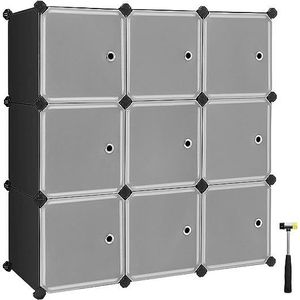 MEUBLE ÉTAGÈRE Meuble de Rangement 9 Cubes en Plastique avec Portes - SONGMICS - Noir - Facile à Assembler