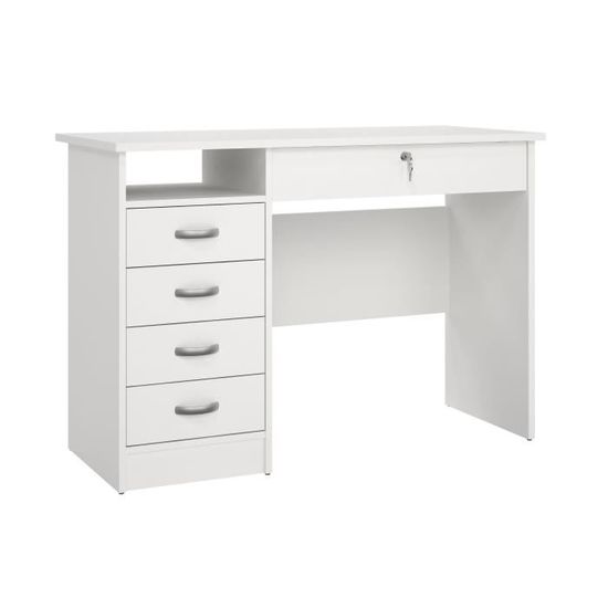 Bureau Droit Parisot 3 Tiroirs – Style Scandinave Blanc, Panneaux De Particules