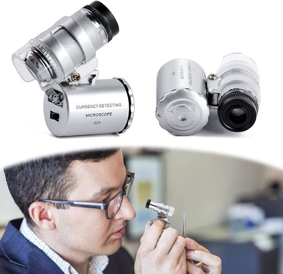 Mini Lentille 60X Loupe De Poche Microscope Avec LED - Outillages