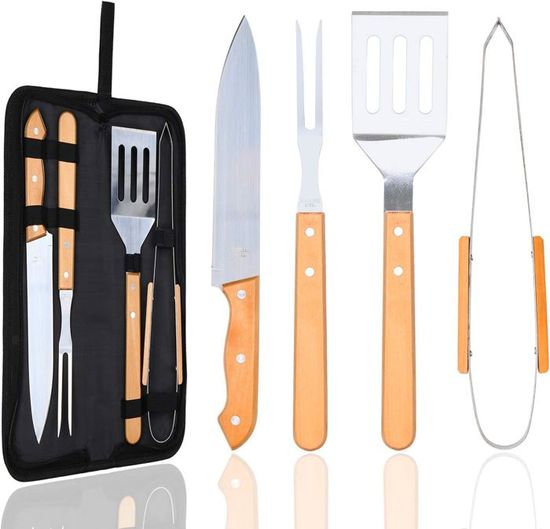 Set De 25 Brochettes Barbecue Acier Inoxydable - Avec Manche Bois Et Sac De Transport