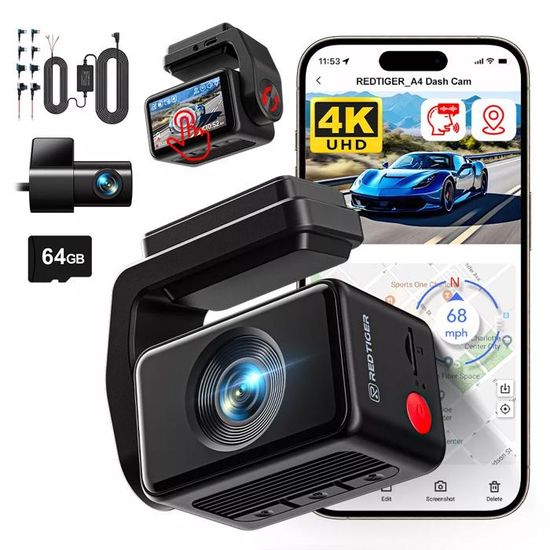 Dashcam Osmo Pro 4K Avant/Arrière - WiFi 5,8 GHz, GPS, 170° - Mode Stationnement - Carte 64 Go Incluse