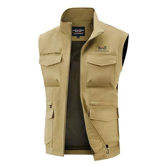 Hwalleum Hommes Extérieur Gilet, Homme Été Léger Frais Vest Plein Air Multi-poches Séchage Rapide Manteaux Sans Manche pour Travailleur Extérieur Photographie Pêche Reporter Plus Taille Gilet S - 8XL