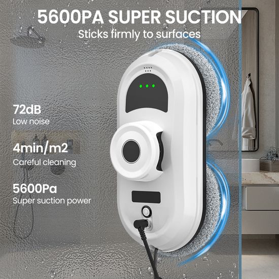 Robot Laveur De Vitres JUPPLIES 90W - Aspiration 5600Pa, Télécommande, Sécurité Anti-chute - Pour Fenêtres, Miroirs, Carrelage - 10