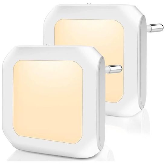 Lot De 2 Veilleuses LED Automatiques Avec Capteur Crépuscule - Lumière Blanche Chaude Plug And Play Pour Enfant, Cuisine, Couloir