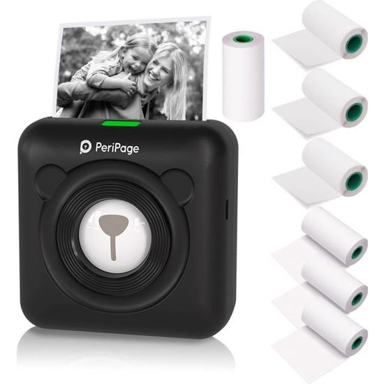 Nouveau Résolution - PeriPage A6 Mini Imprimante thermique HD 304DPI BT Fonction photo AR avec 7 rouleaux de papier thermique Noir