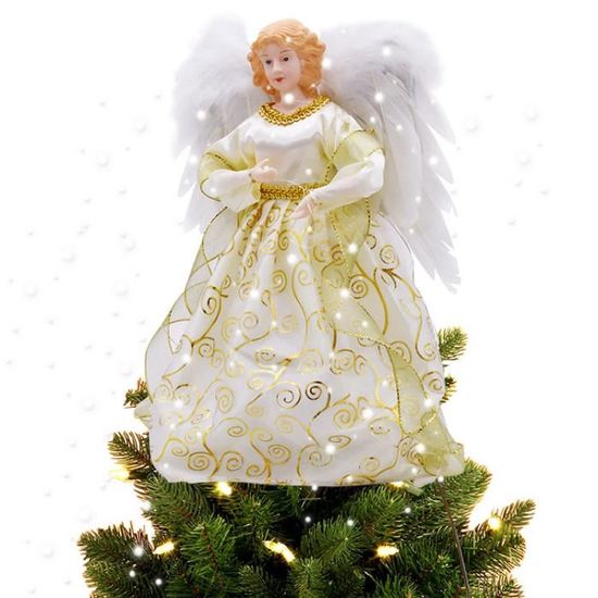 Topper Sapin De Noël Ange Lumineux - Décor De Cime Avec Ailes En Plumes Et LEDs - 30 Cm, Piles Non Incluses