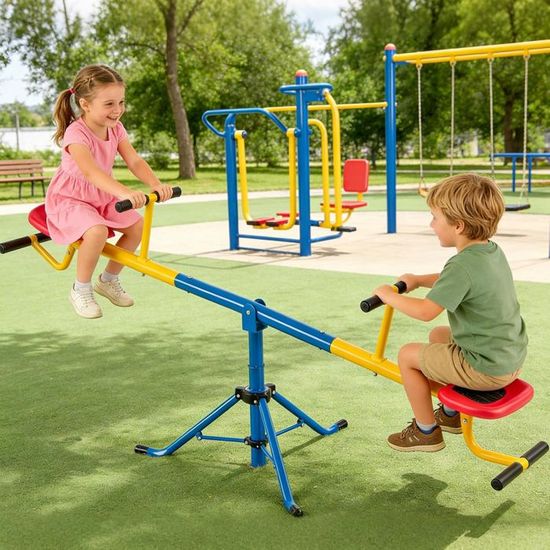 Balançoire Rotative 360° 4 Places – Acier Anti-Corrosion – Sièges HDPE – Capacité 200 Kg – Dès 3 Ans – Jardin Et Cour