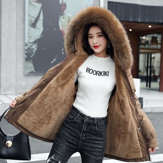 Manteau long femme moumoute best sale