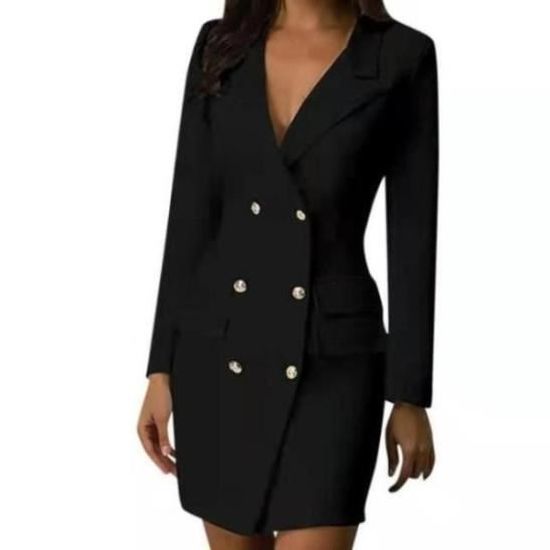 Robe Blazer Femme élégante Bicolore – Avec Revers à Paillettes, Boutons – Pour Bureau, Soirée, Slim Fit - 1