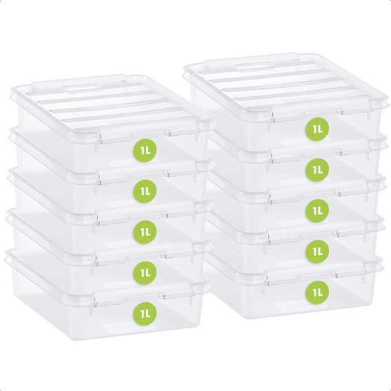 SmartStore Lot De 10 Boîtes De Rangement 1L Transparentes Avec Couvercles - Empilables Et Emboîtables