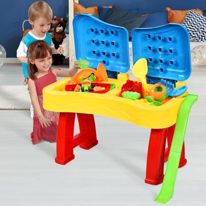 Table d’Activité de Sable et Eau 2 en 1,Jeux de Sable et de Plage Ensemble 31 PCS, Jouet du Jardin à l’Extérieur, pour Enfant 3 Ans+