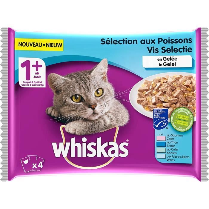 Nourriture pour chats Whiskas Sélection aux Poissons en Gelée – Nourriture humide pour chat adulte – Alimentation complè 38563