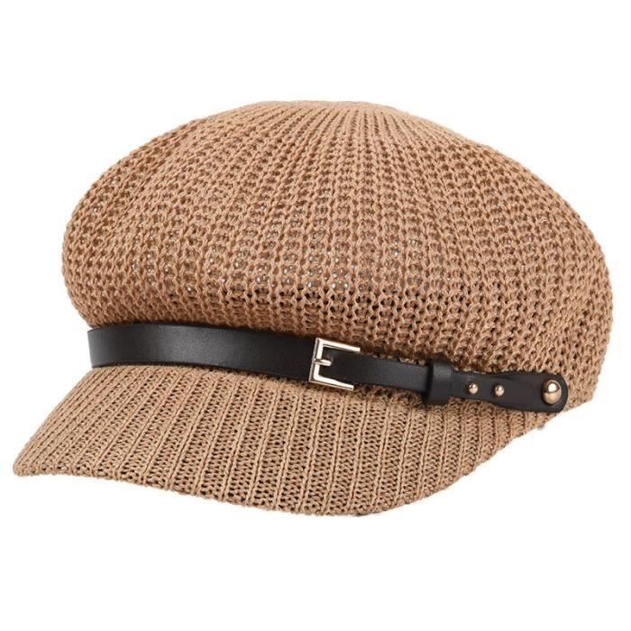 Haute Qualite Printemps Coree Vintage Couleur Unie Casquette Octogonal Decorer Beret Bonnet Pour Les Femmes Camel