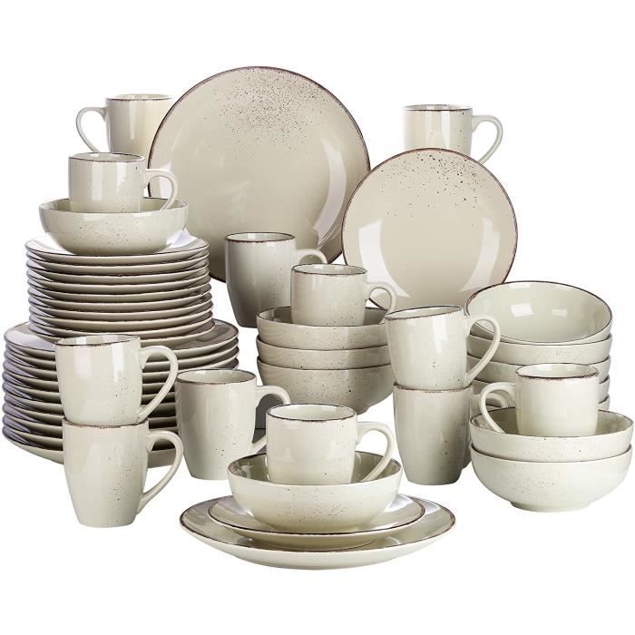 vancasso, Série Navia, Service Complet Vaiselle en Céramique, 48 Pièces pour 12 Personnes, Assiette Faïence Style Moderne