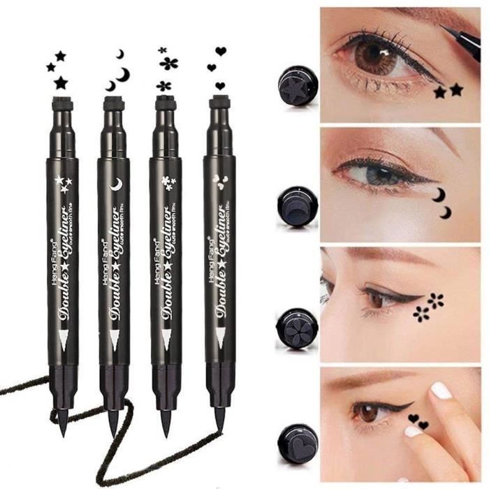 Eyeliner Imperméable, Eyeliner Liquide Noir Waterproof, Eye Liner Stamp Longue Durée Cosmétiques de Maquillage (4 pièces)