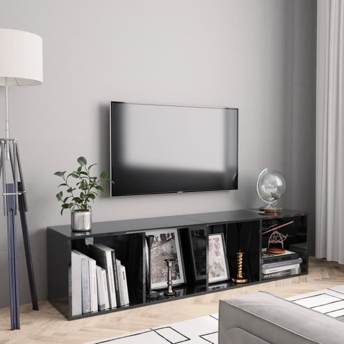 Luxueux Bibliothèque-Meuble TV Design - Étagère pour Livres Meuble de Rangement Meuble HI-FI - Noir brillant 143 x 30 x 36 cm ♫56681