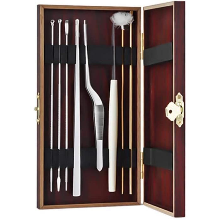 Cure Oreille Inox Kit de Nettoyage Outils 8 pièces Curette Oreille Ear Picks Cire d'oreille avec Boîte de Rangement en bois