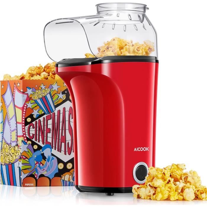 Machine à Pop Corn, AICOOK 1400W Retro Popcorn Machine, 16Cups Grande Capacité, Air Chaud Sans Gras Huile, Sans BPA, Rouge [Classe é