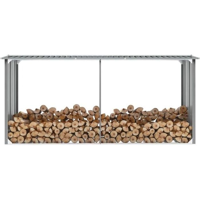Abri bûches Abri de stockage de bois Acier galvanisé 330x92x153 cm Gris