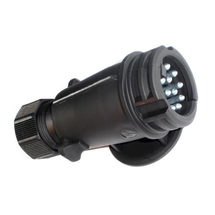 FEP Prise d'attelage mâle 13-broches 12V avec mécanisme de dégagement rapide, sans fermeture à baïonnette, pour caravanes, remorq