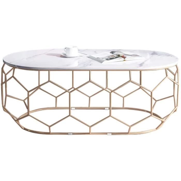 TABLE GIGOGNE DAKEUR Table Basse en marbre Ovale Blanche, Plateau de Peinture de Cuisson en métal en Fer forgé d115