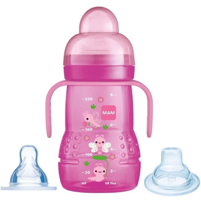 BIBERON MAM Trainer 220 ml Biberon et Tasse dApprentissage 2en1 4 Mois Couleur Rose515