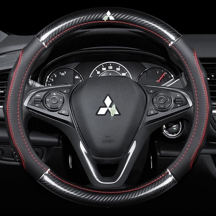 Couvre volant,Voiture en cuir de Fiber de carbone couvre les accessoires intérieurs 38cm pour Mitsubishi - Type Round-Red(38cm)