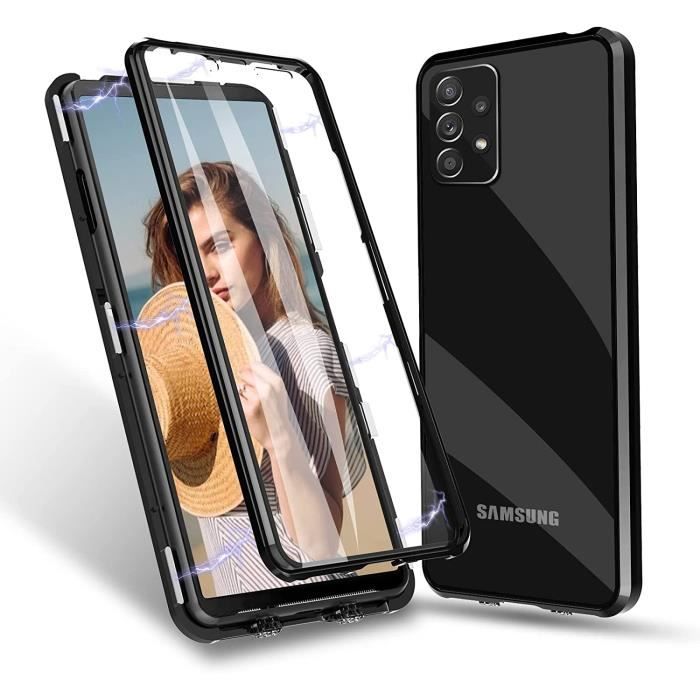 Coque de protection Samsung Galaxy A53 5G Adsorption magnétique En métal Avec protection à 360 degrés Double face Transpa R