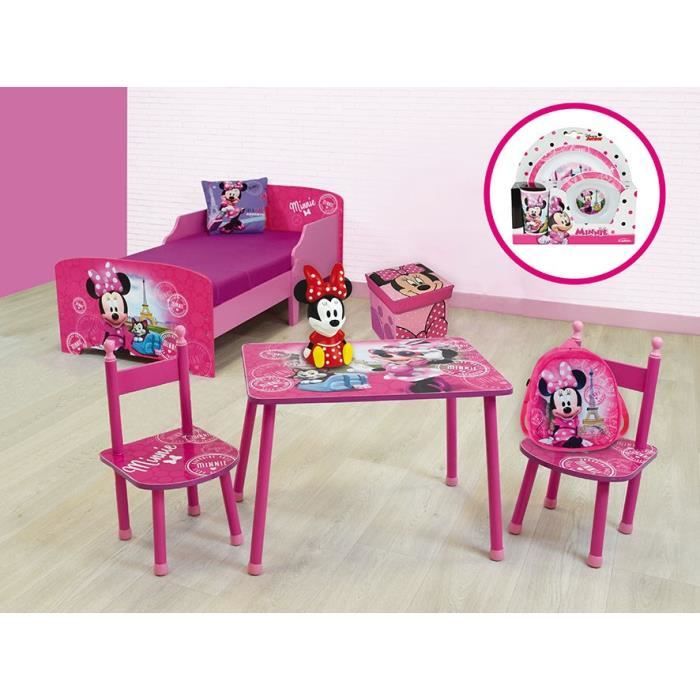 MINNIE Pack chambre complète enfant Rose (Lit, Table et chaises, veilleuse, coussin sac à dos...)