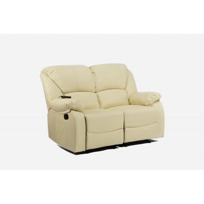 ECODE Canapé 2 places inclinable avec massage par ondulation vibrante, chaleur lombaire, similicuir ECO-8590/2 beige