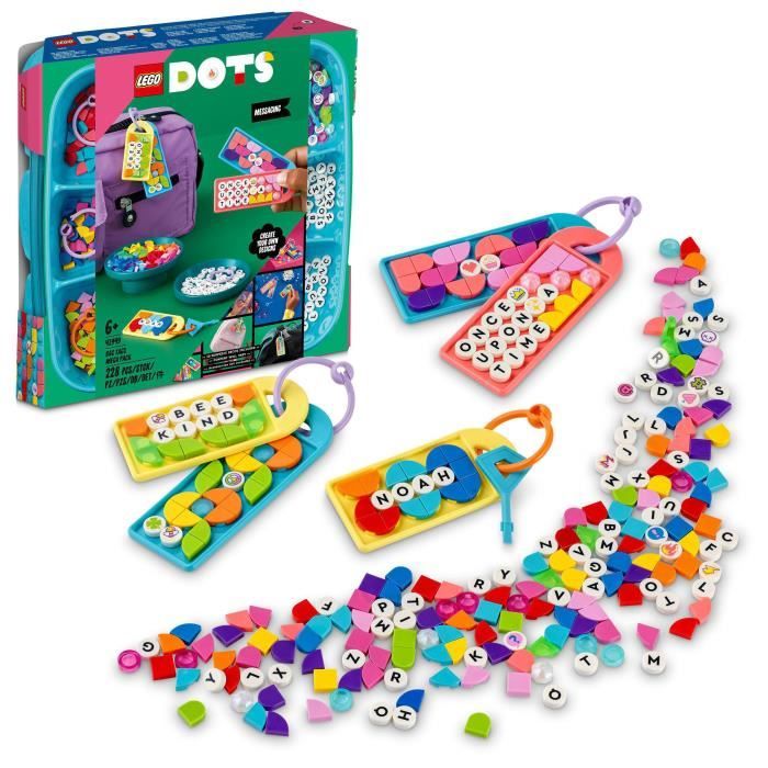 LEGO® 41949 DOTS La Méga-Boîte De Porte-Clés - Messages, Lot de 5 Étiquettes Personnalisable, Loisirs Créatifs Dès 6 Ans Cartable