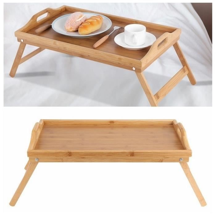 ♨Plateau de petit-déjeuner pliable, plateau de lit en bois de bambou portatif-MOO♨